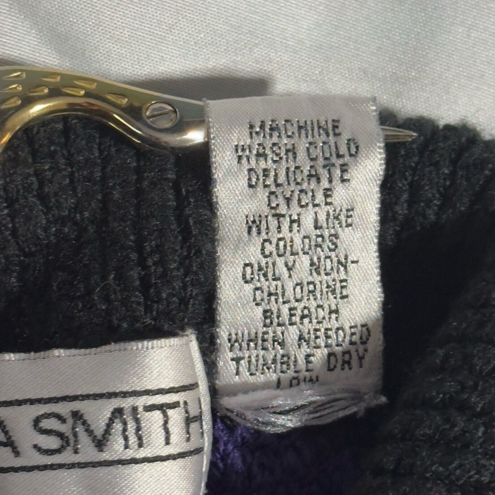 Amanda Smith Women M Full Zipper Knit Sweater Purple Multi Colored Stripes - Picture 9 of 10